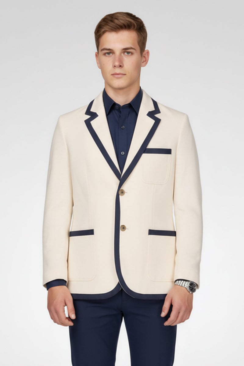GANT Men Regular Fit Solid Semi Formal Blazer, Cream - Image 2